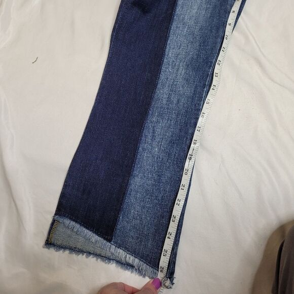 CABI #6281 two tone high low mid rise crop raw‎ hem jeans 10 - Picture 8 of 11